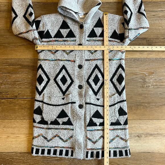 Northern Angel Hooded Sherpa Lined Jacket M Aztec Tribal Knit Longline Coat Boho - Picture 7 of 7